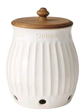❤️ The Pioneer Woman Colette Onion Keeper Cream Ceramic with Wooden Lid